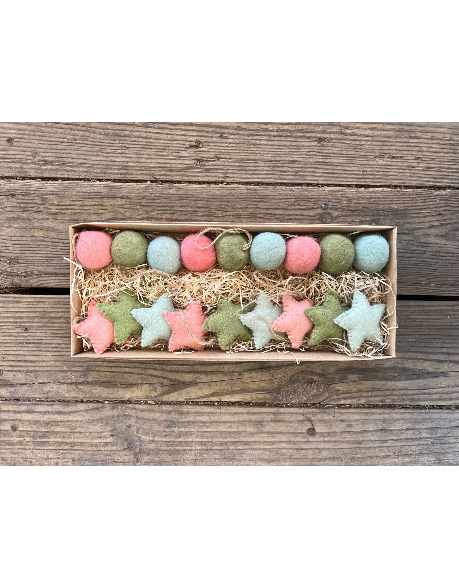 Set of 18 Wool Felt Balls and Stars