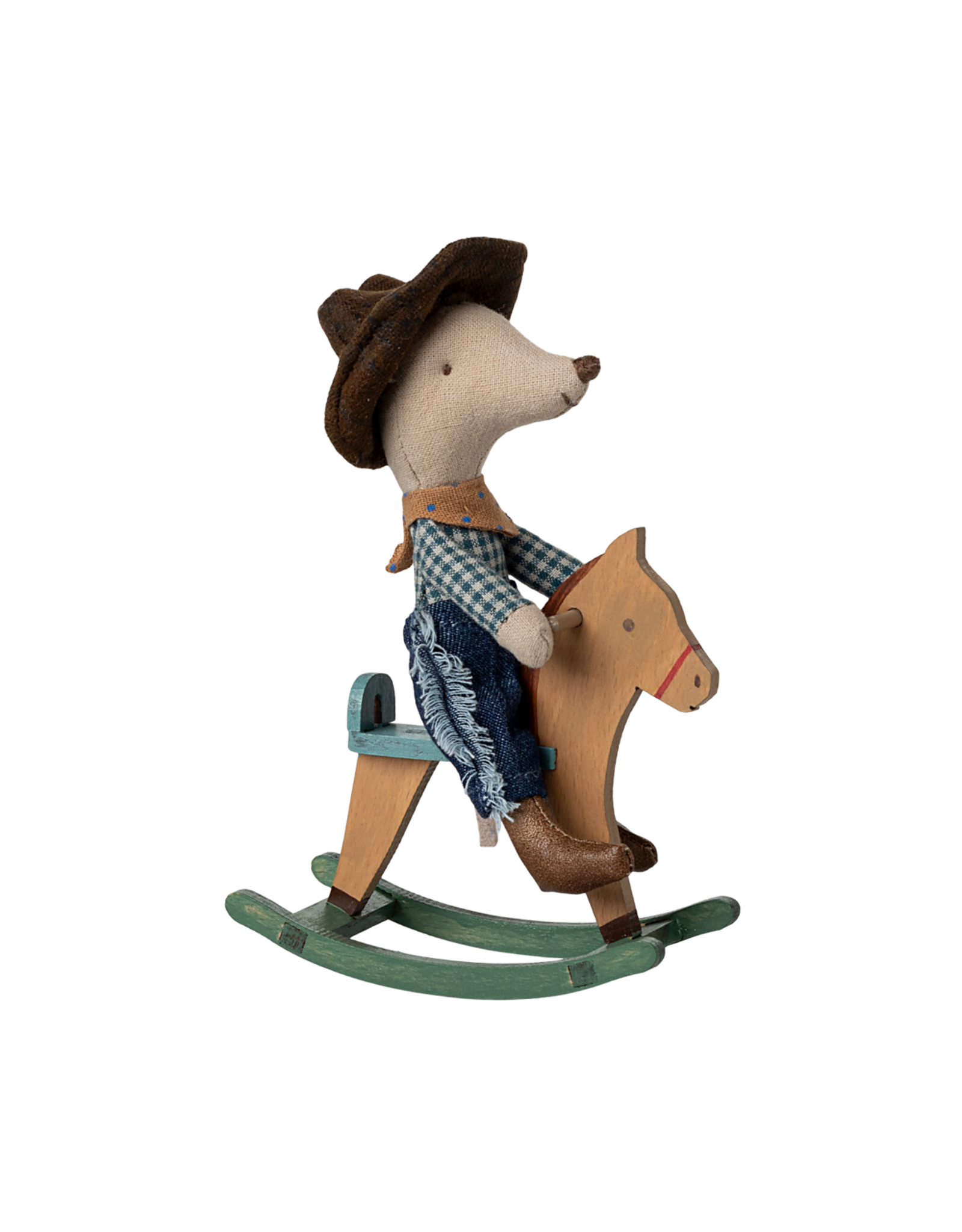 Cowboy Mouse on Rocking Horse - Little Brother. Maileg