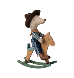 Cowboy Mouse on Rocking Horse - Little Brother. Maileg