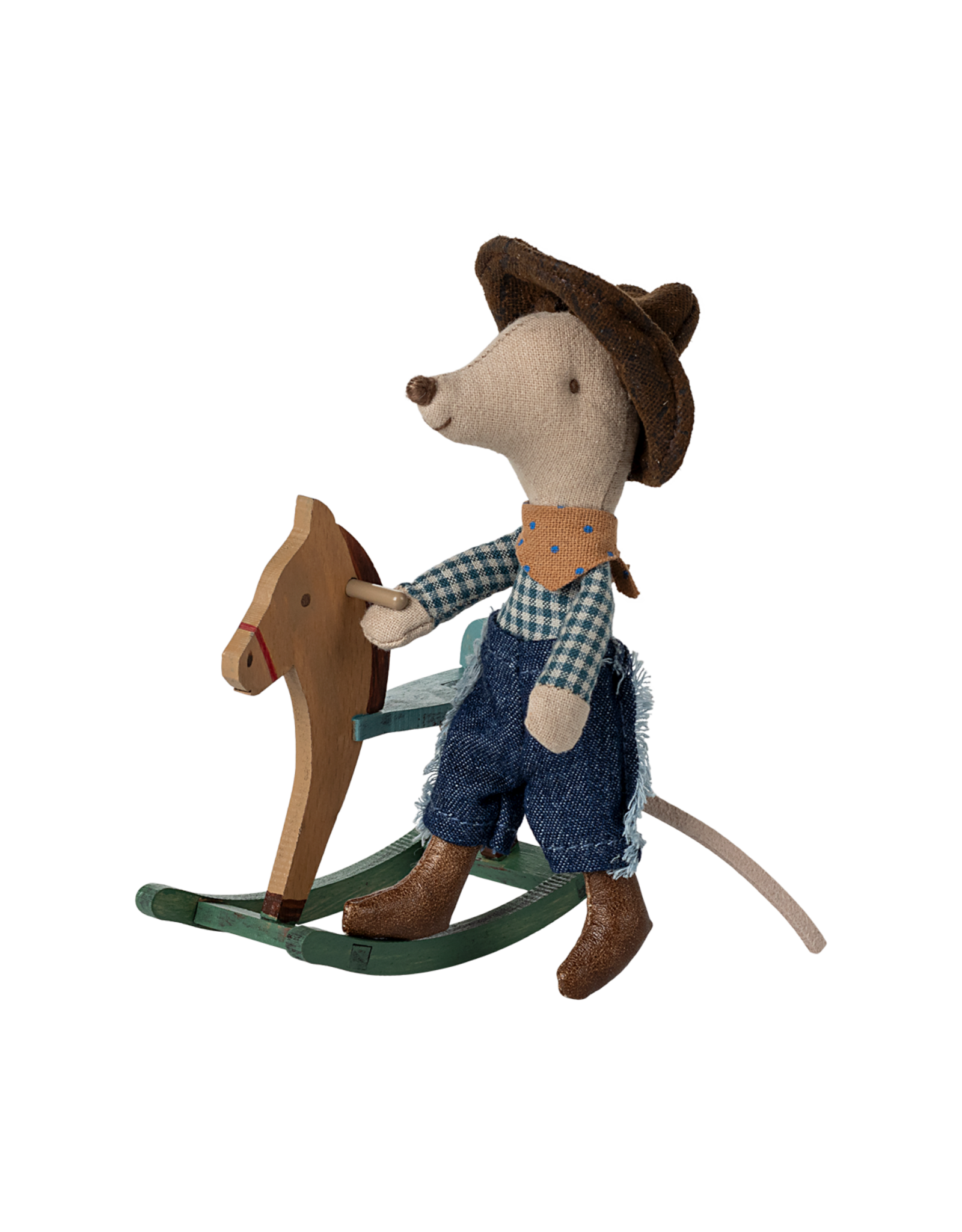Cowboy Mouse on Rocking Horse - Little Brother. Maileg