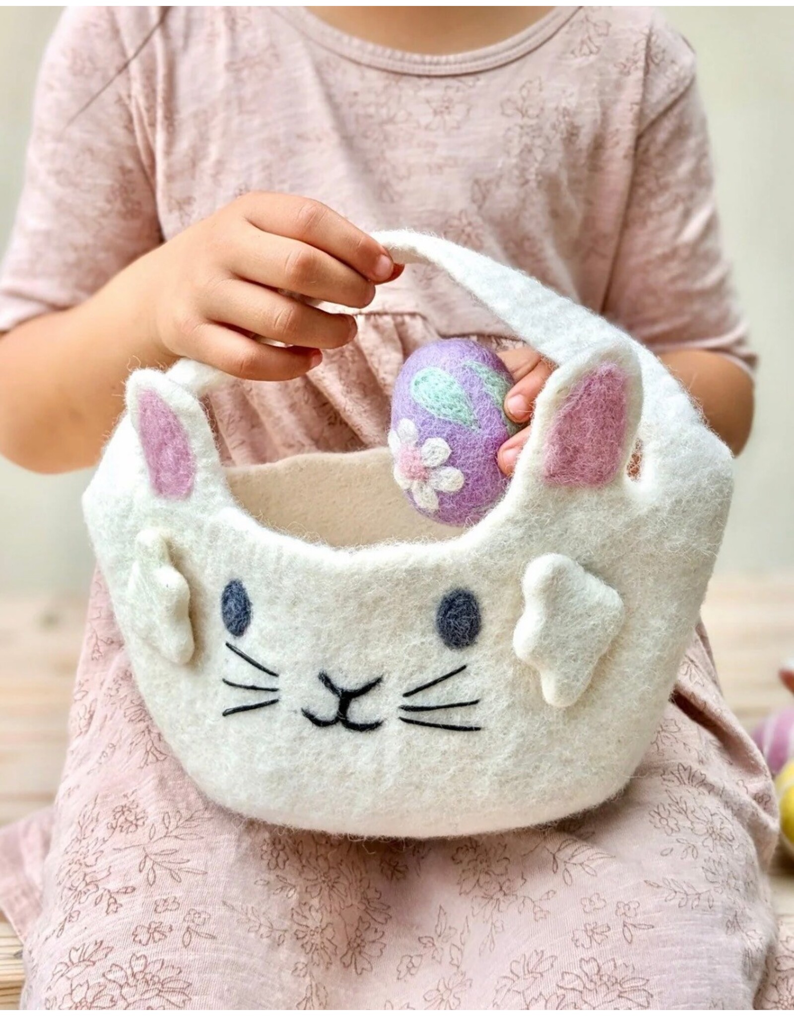 White Bunny Felt Basket