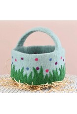 Felt Blue Basket with Colorful Dots