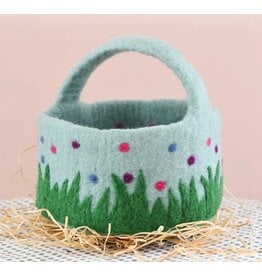 Felt Blue Basket with Colorful Dots
