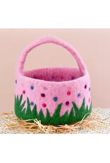 Felt Pink Basket with Colorful Dots