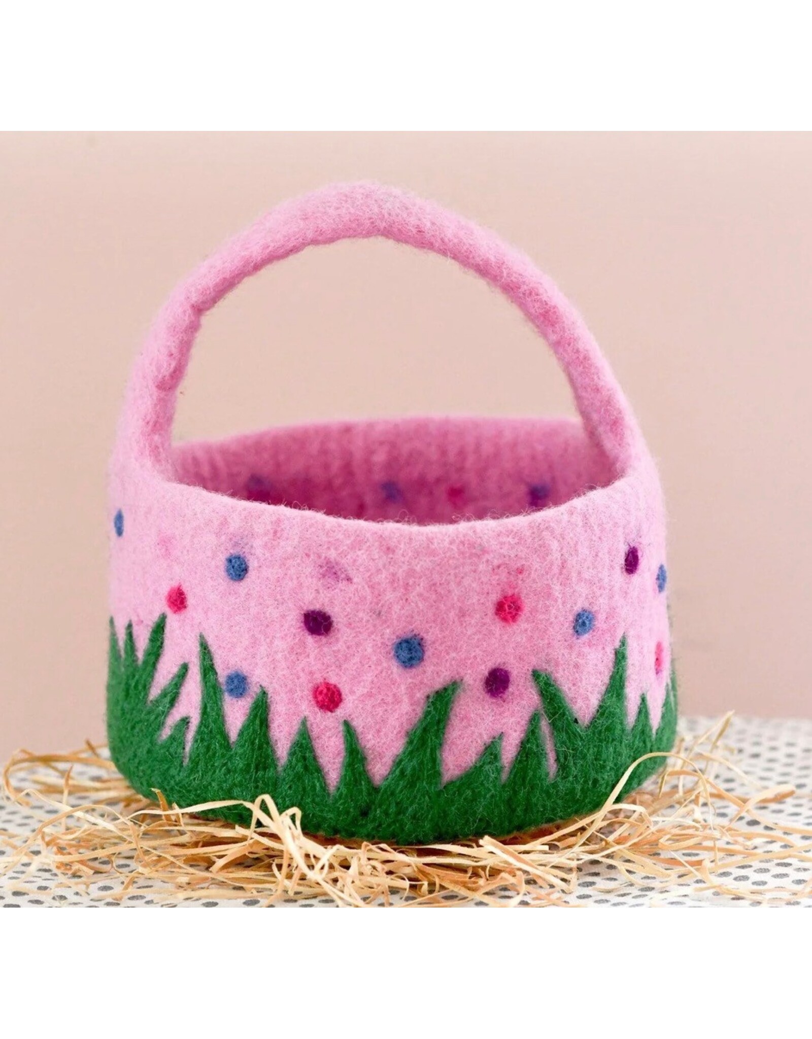Felt Pink Basket with Colorful Dots