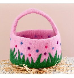 Felt Pink Basket with Colorful Dots