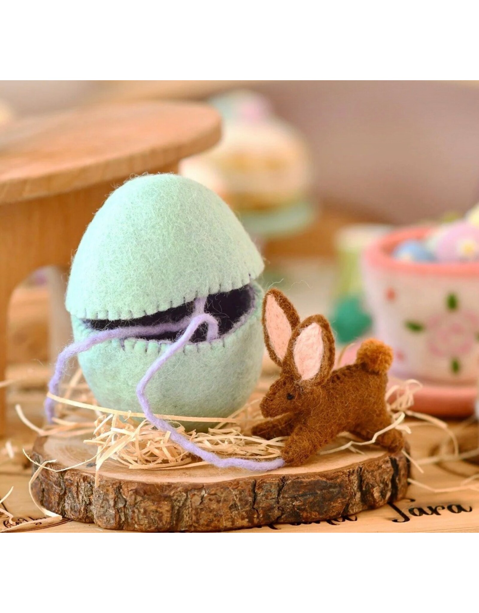 Felt Surprise Egg with Brown Bunny Inside