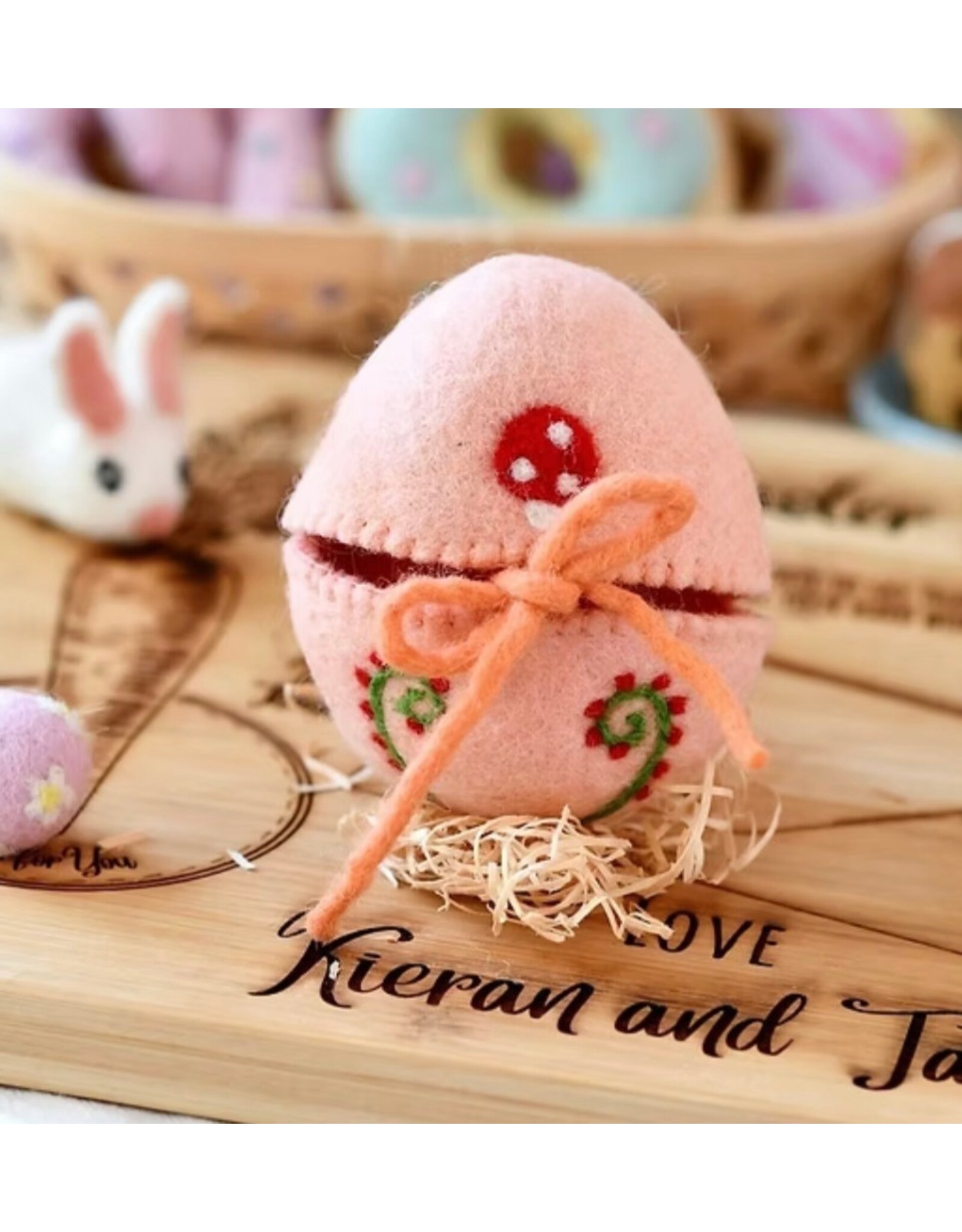 Felt Surprise Egg - Peach with Mushroom Motif