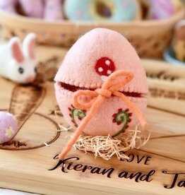 Felt Surprise Egg - Peach with Mushroom Motif