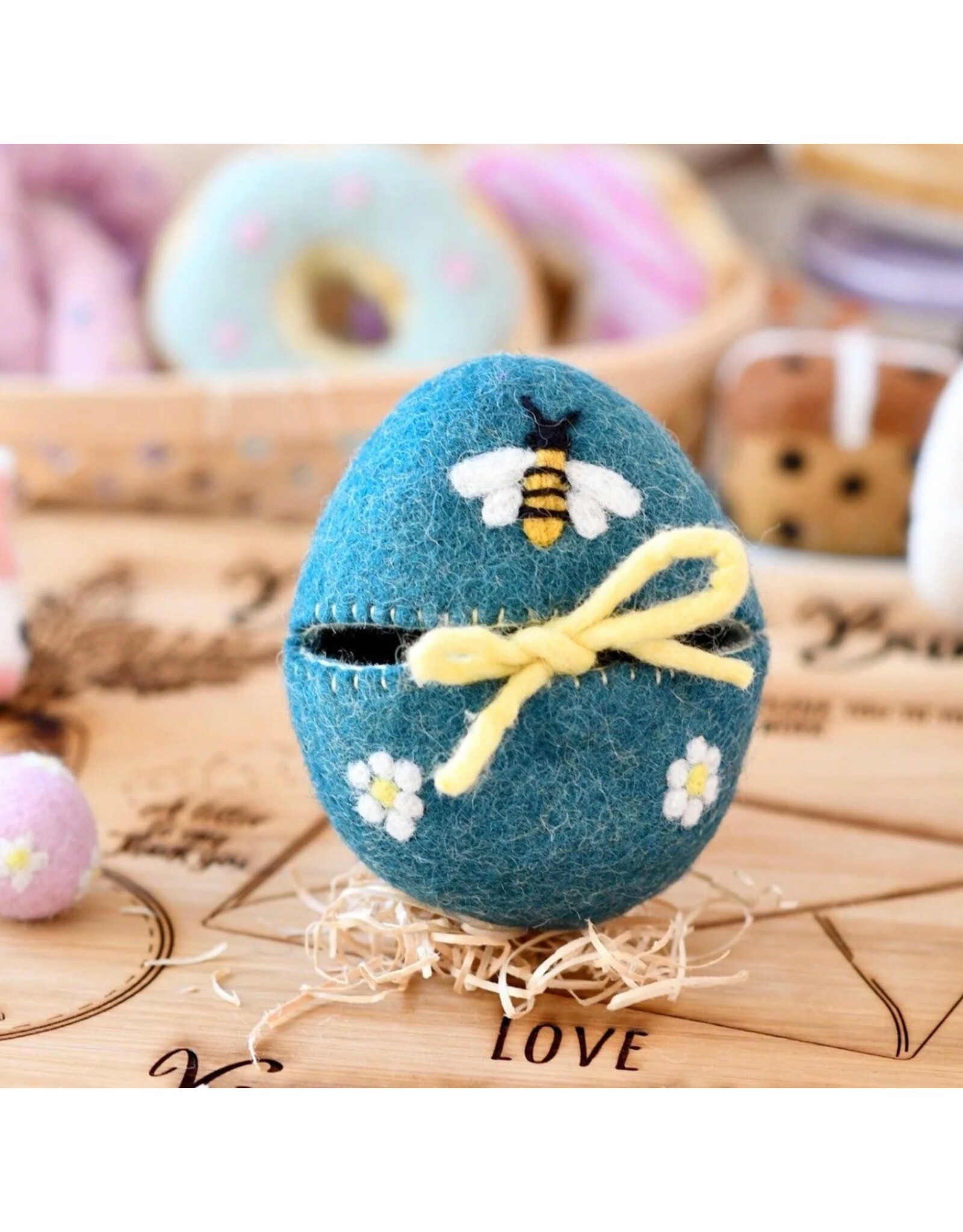 Felt Surprise Egg - Blue with Bee Motif