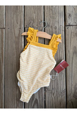Ruffle Square Neck Swimsuit - Yellow Gingham