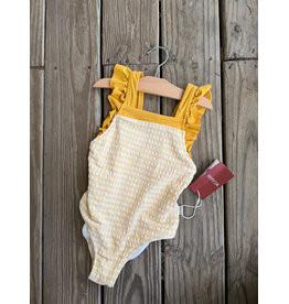 Ruffle Square Neck Swimsuit - Yellow Gingham