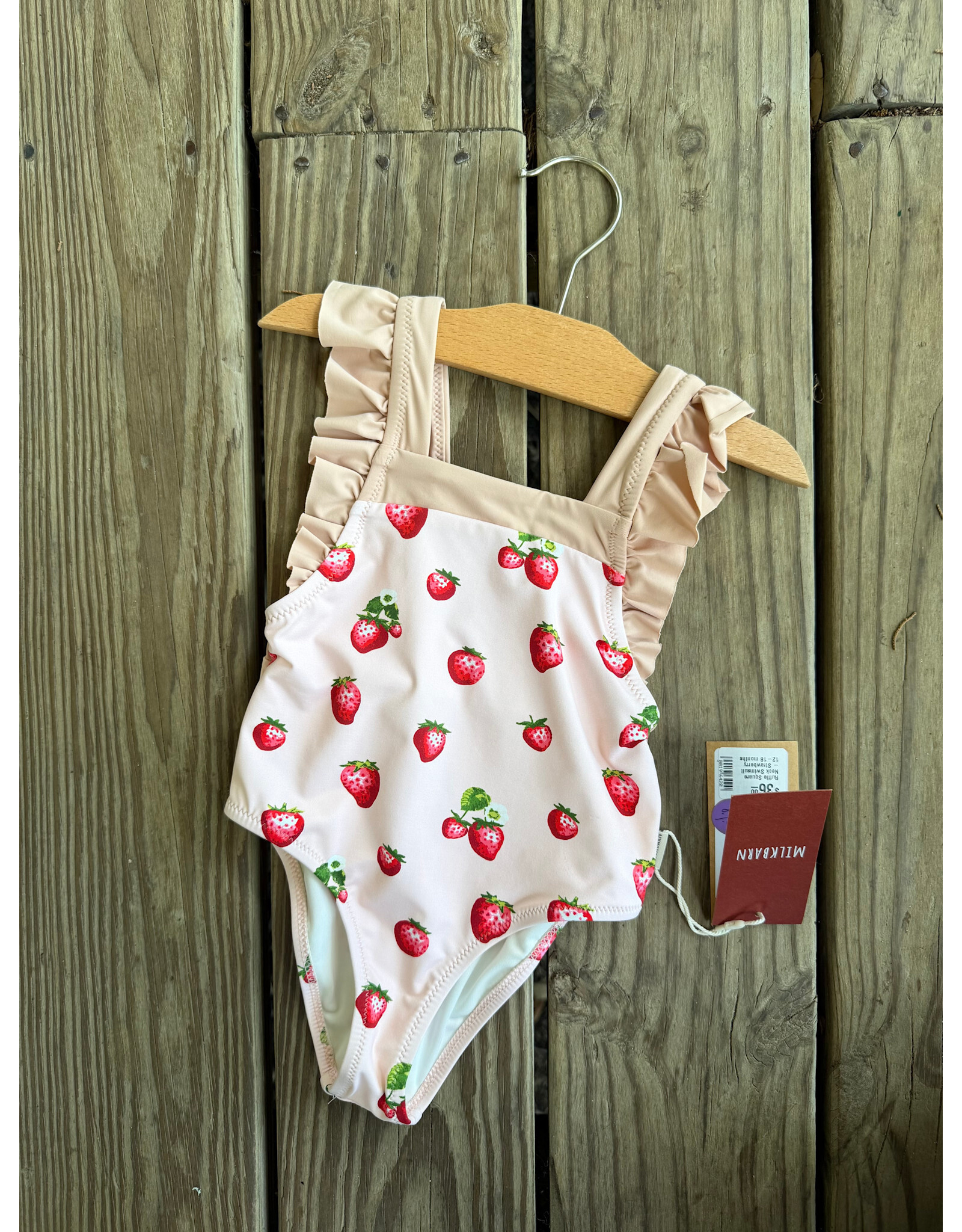 Ruffle Square Neck Swimsuit - Strawberry
