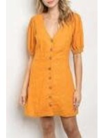11DDED4008 - V NECK PUFF SLEEVE BUTTON FRONT DRESS