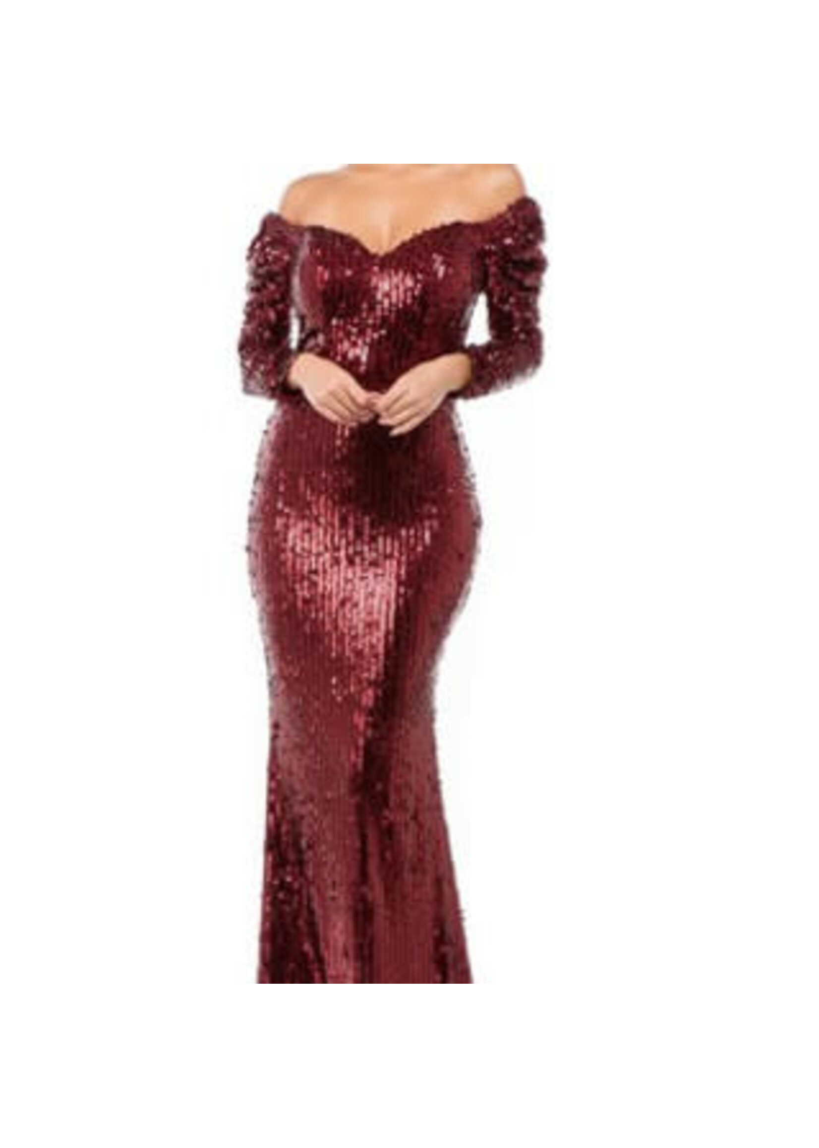 RR1557 - LONG MERMAID SLEEVED SEQUINED DRESS