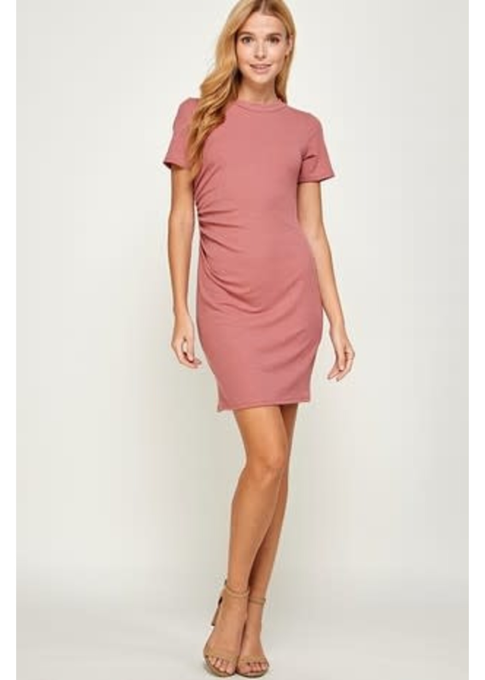 2HD3169 - SOLID RIB SHORT SLEEVE DRESS