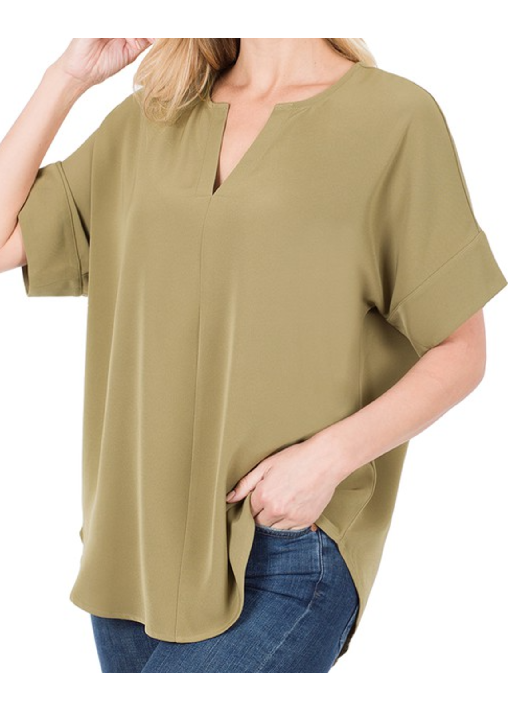 ZNQT2704 - SPLIT NECK BLOUSE