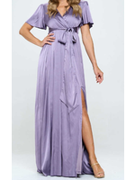 RR9350P10 -SATIN VNECK W HIGH SLIT