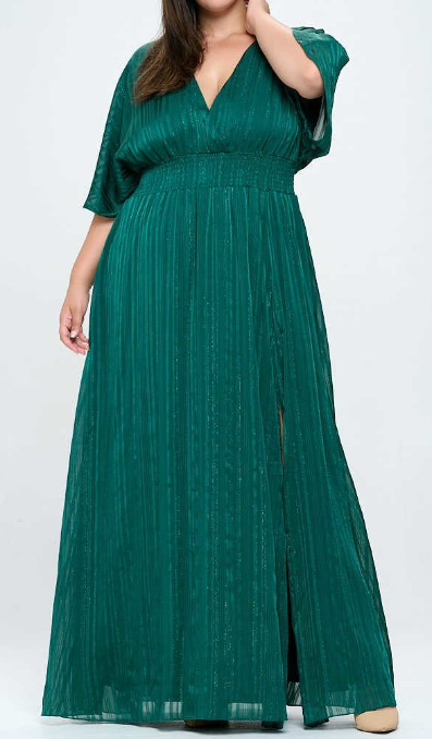 RRP1909 - SOLID VNECK GOWN W FLOW