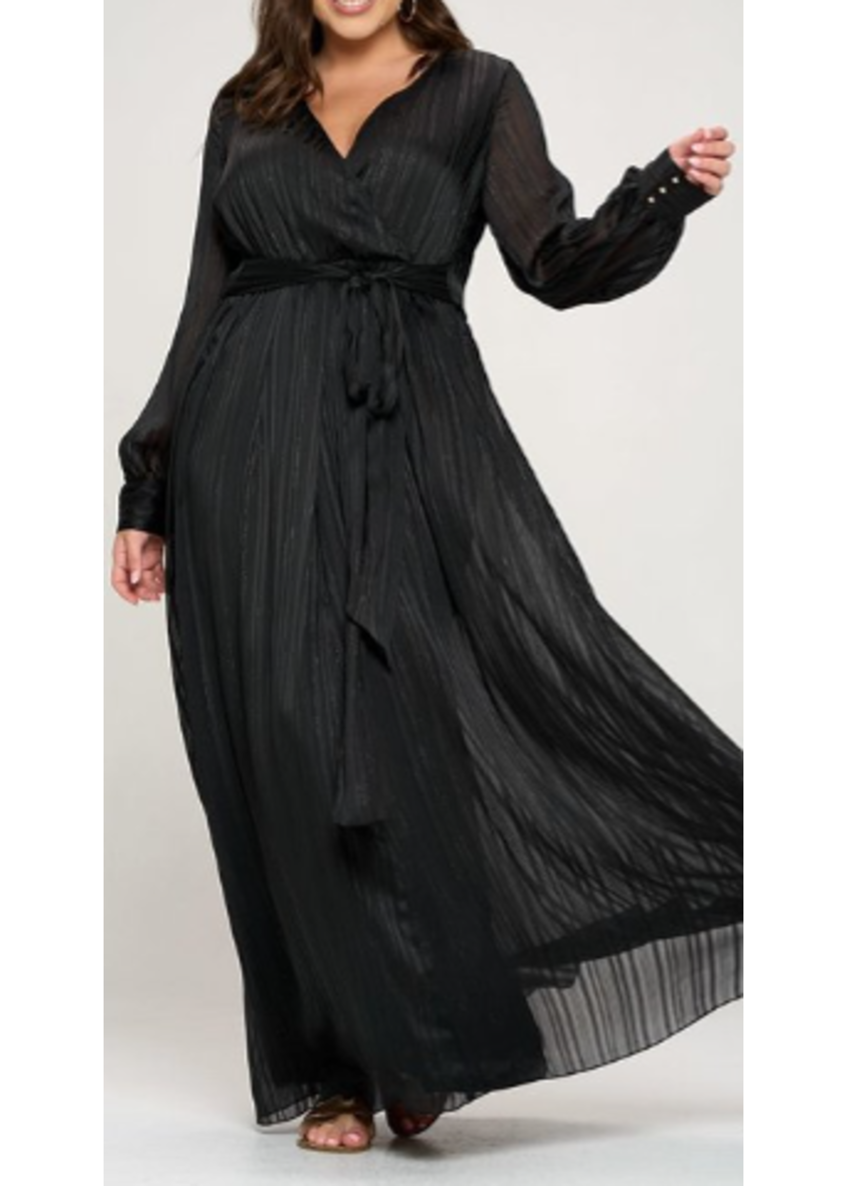 RR9011 - LONG SLEEVE VNECK GOWN W FLOW