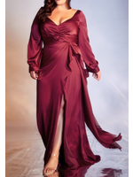 CD7478C - SATIN CURVE FLOWY LONG SLEEVE GOWN