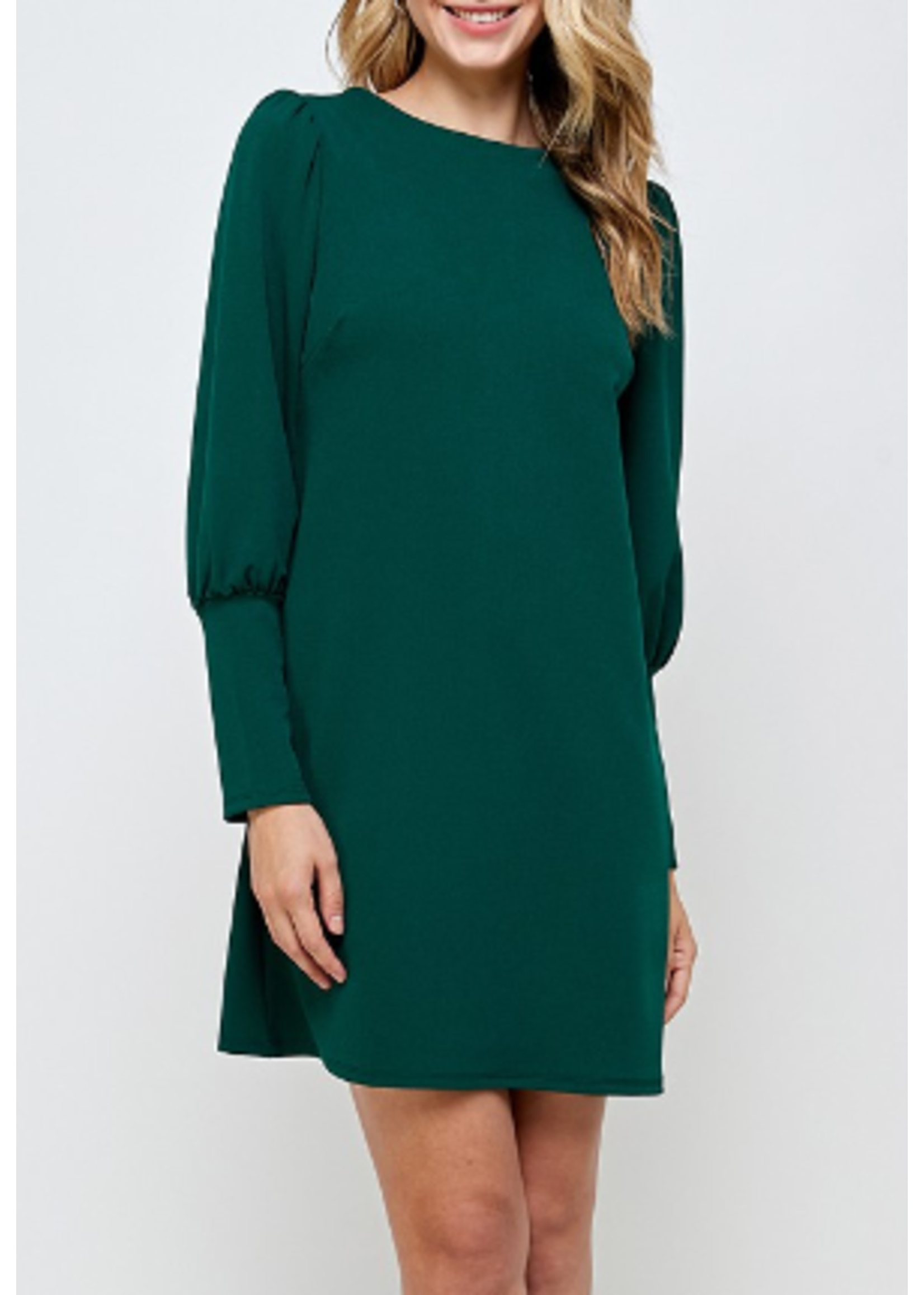 2HD3153 - SOLID PUFF LONG SLEEVE DRESS