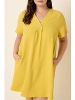 MSD1885 - VNECK SHORT SLEEVE SHIFT W PLEATS
