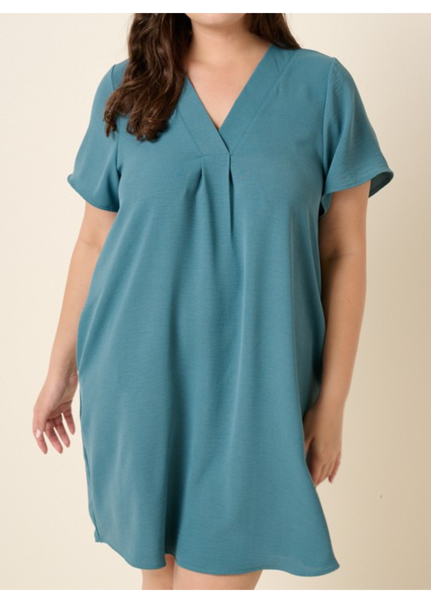 MSD1885 - VNECK SHORT SLEEVE SHIFT W PLEATS
