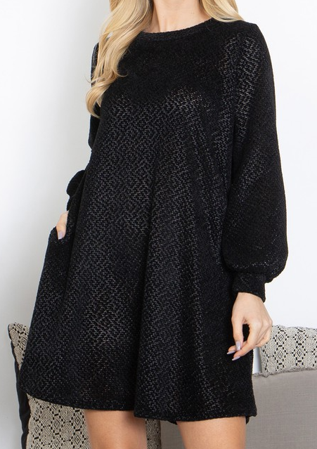 PEPPD10517 -LONG SLEEVE CHENILLE SHIFT DRESS