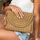 ACCSFC - STRAW FOLD OVER CONVERTIBLE CLUTCH W WHISTLET STRAP @ REMOVABLE CROSSBODY STRAP