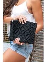 ACCMT - MACRAME WOVEN CLUTCH W OPEN POCKET TASSEL & ZIP CLOSURE