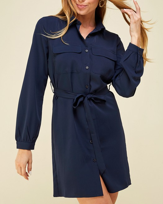 EPED10663 - Belted button down Shirt dress