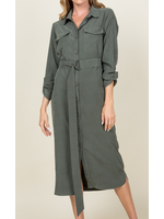 EPED10650 - BELTED BUTTON DOWN MIDI DRESS