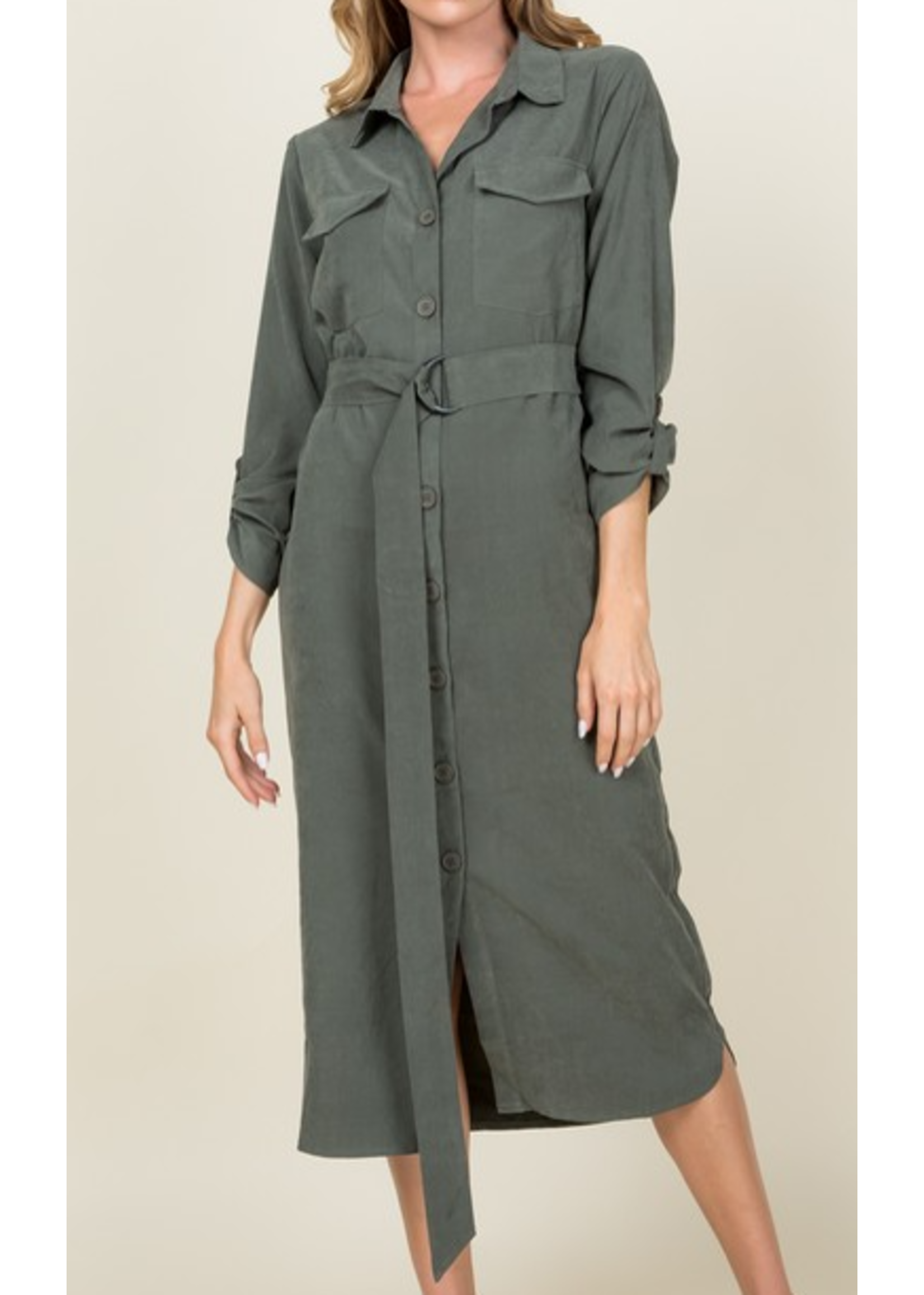 EPED10650 - BELTED BUTTON DOWN MIDI DRESS