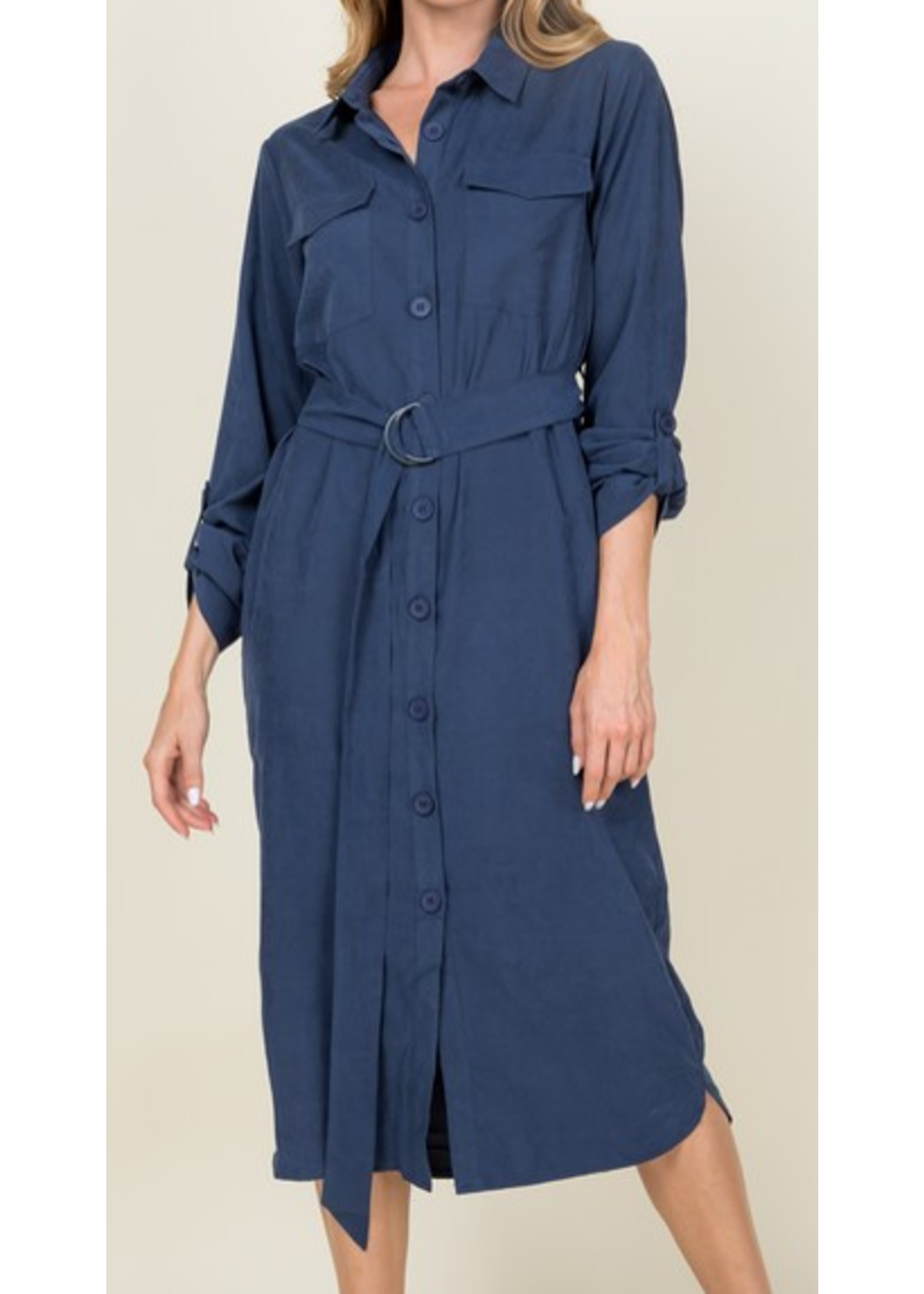 EPED10650 - BELTED BUTTON DOWN MIDI DRESS