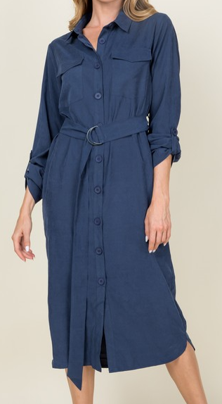 EPED10650 - BELTED BUTTON DOWN MIDI DRESS