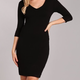 BD7275 - Solid, bodycon dress with a v-neckline and 3/4 sleeves