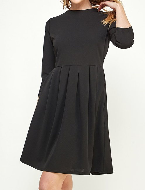 2HD3892 -  3/4 SLEEVE BOX PLEAT DETAIL DRESS W INVISIBLE SIDE POCKETS