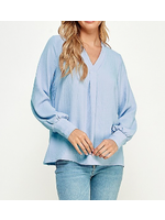 2HT3891 - SOLID CUFFED VNECK LONG SLEEVED BLOUSE