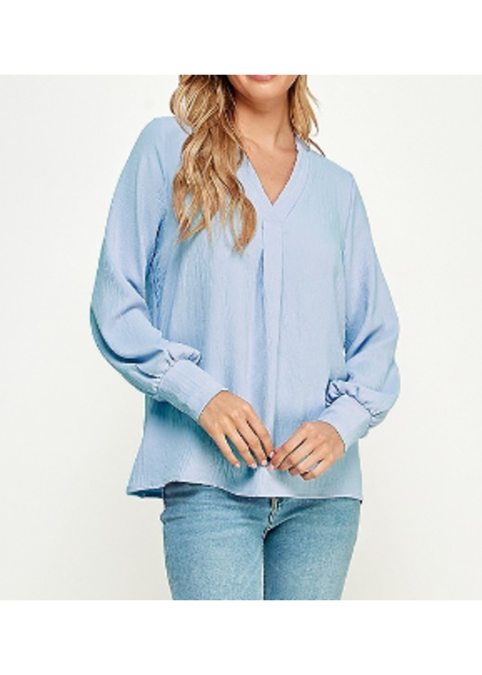 2HT3891 - SOLID CUFFED VNECK LONG SLEEVED BLOUSE