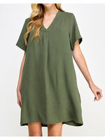 2HD3917 - SOLIVE VNECK SHIFT DRESS W CROSSOVER NECKLINE