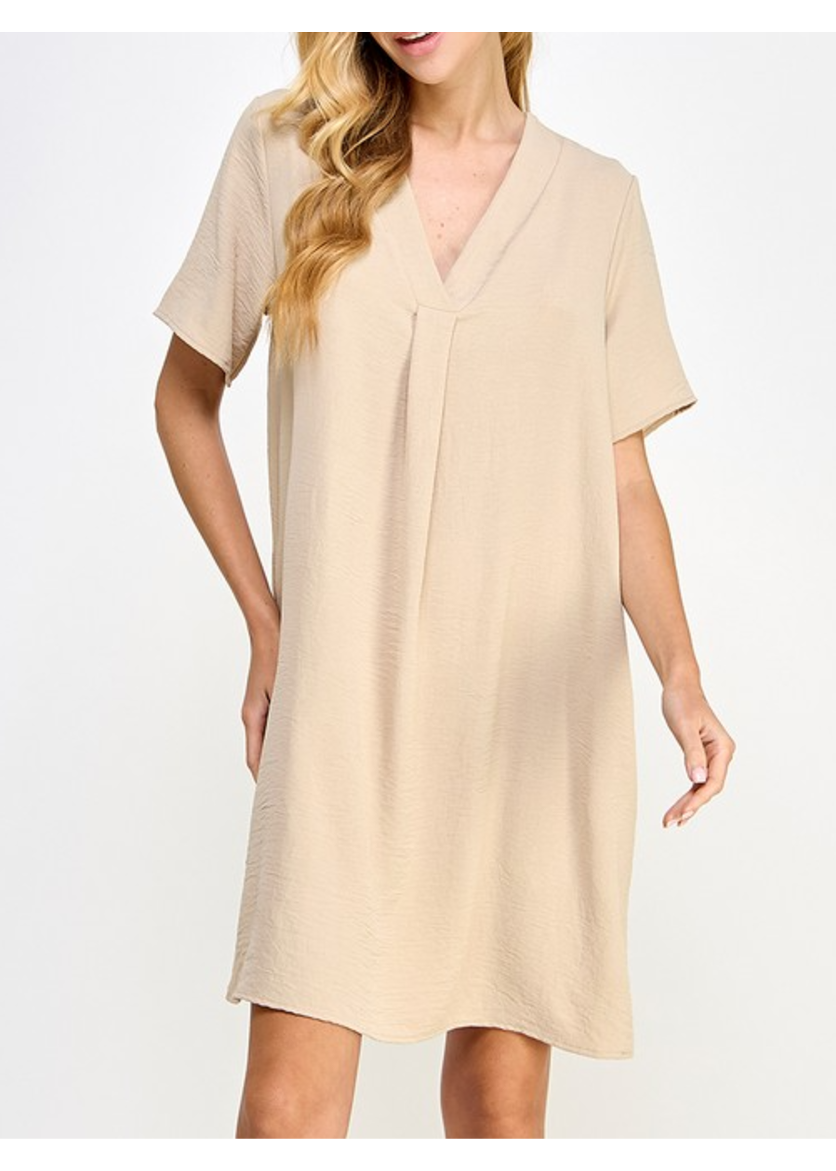 2HD3917 - SOLIVE VNECK SHIFT DRESS W CROSSOVER NECKLINE