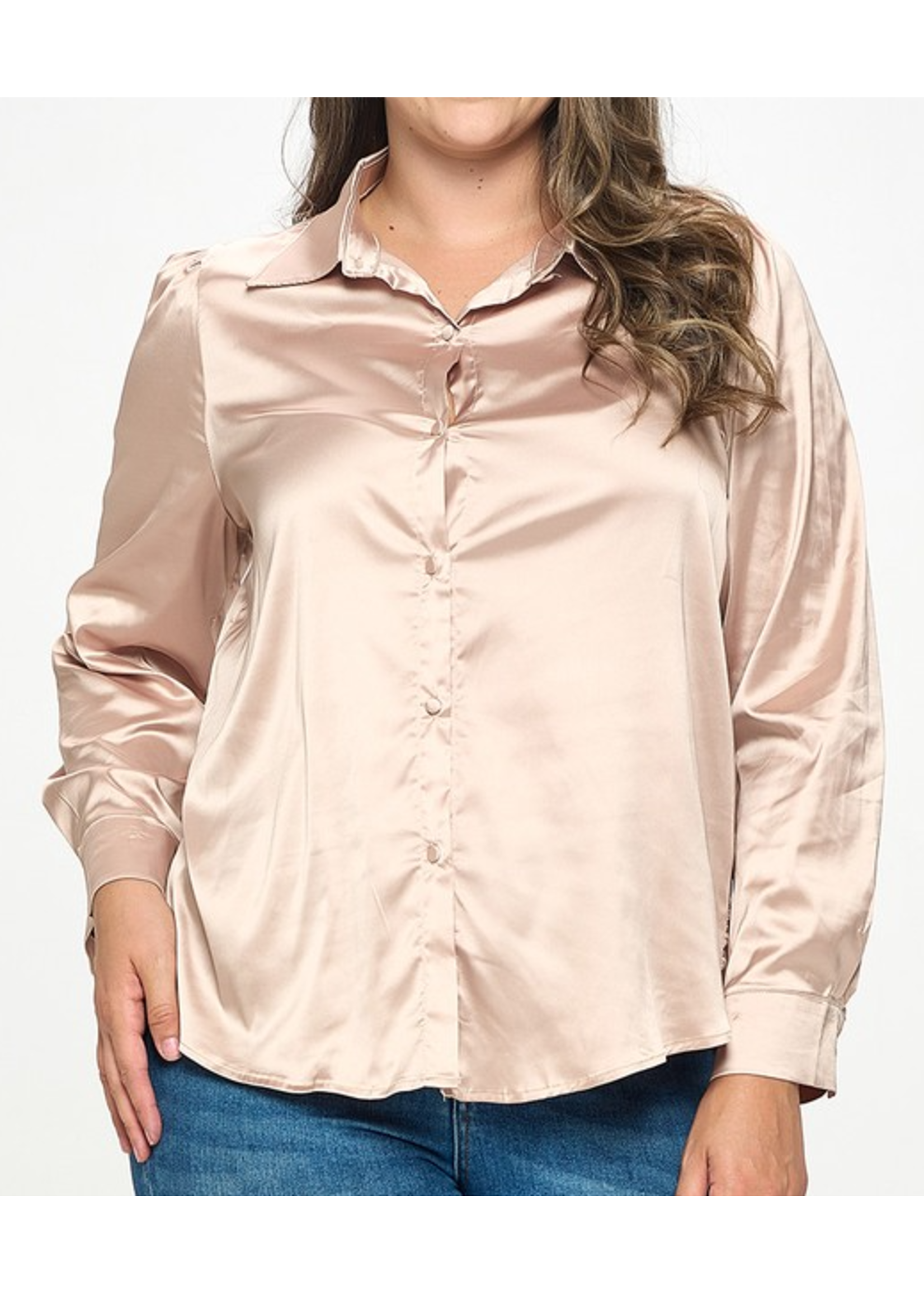 TPITJ5243 - PLUS BUTTON DOWN SATIN BLOUSE