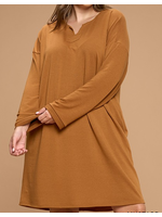 CB20222 - Solid Long Sleeve Front Detail Knit Dress
