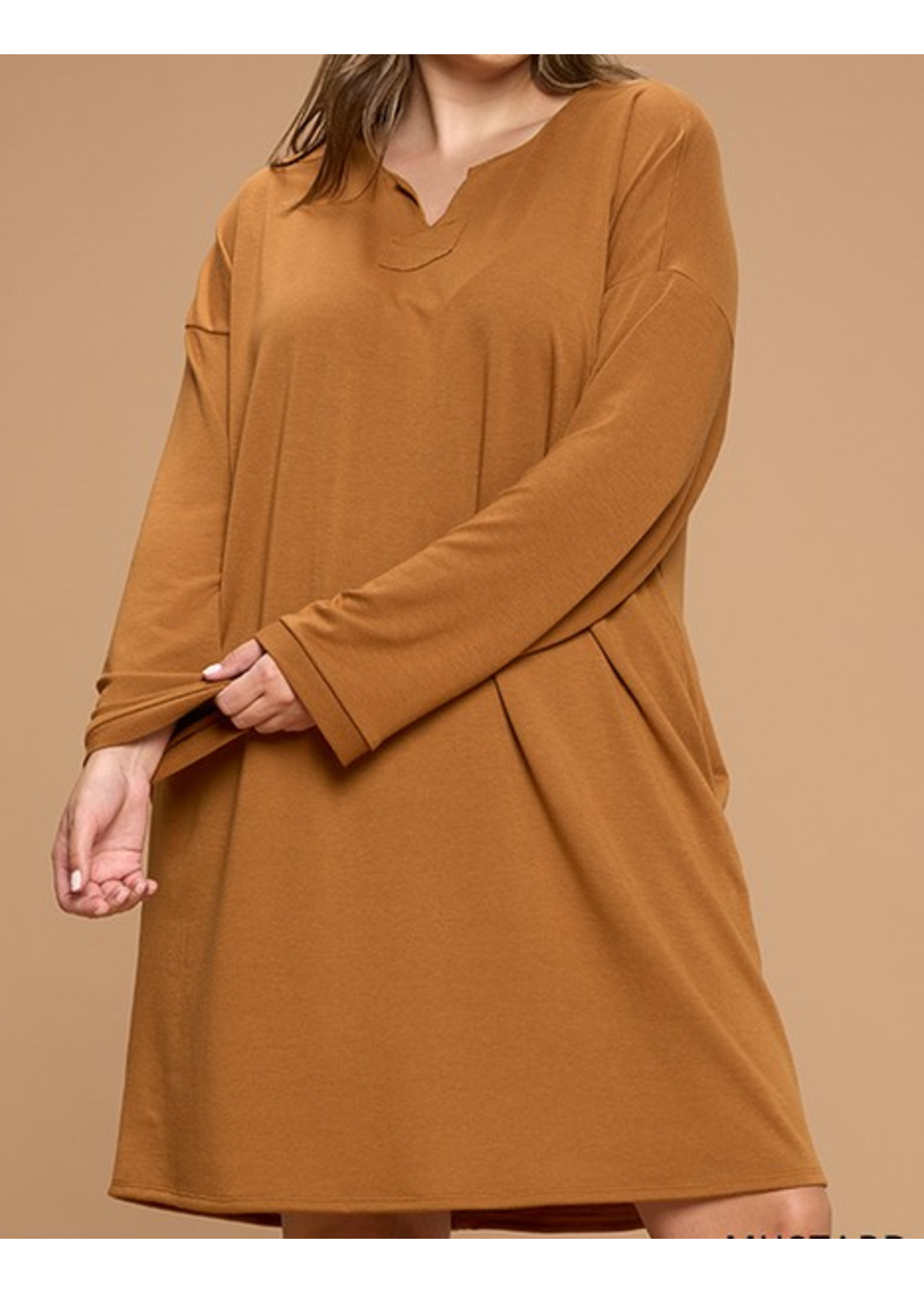 CB20222 - Solid Long Sleeve Front Detail Knit Dress