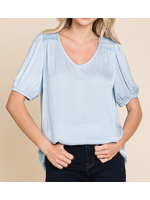 CB64427 - Washed Satin Bubble Sleeve Top