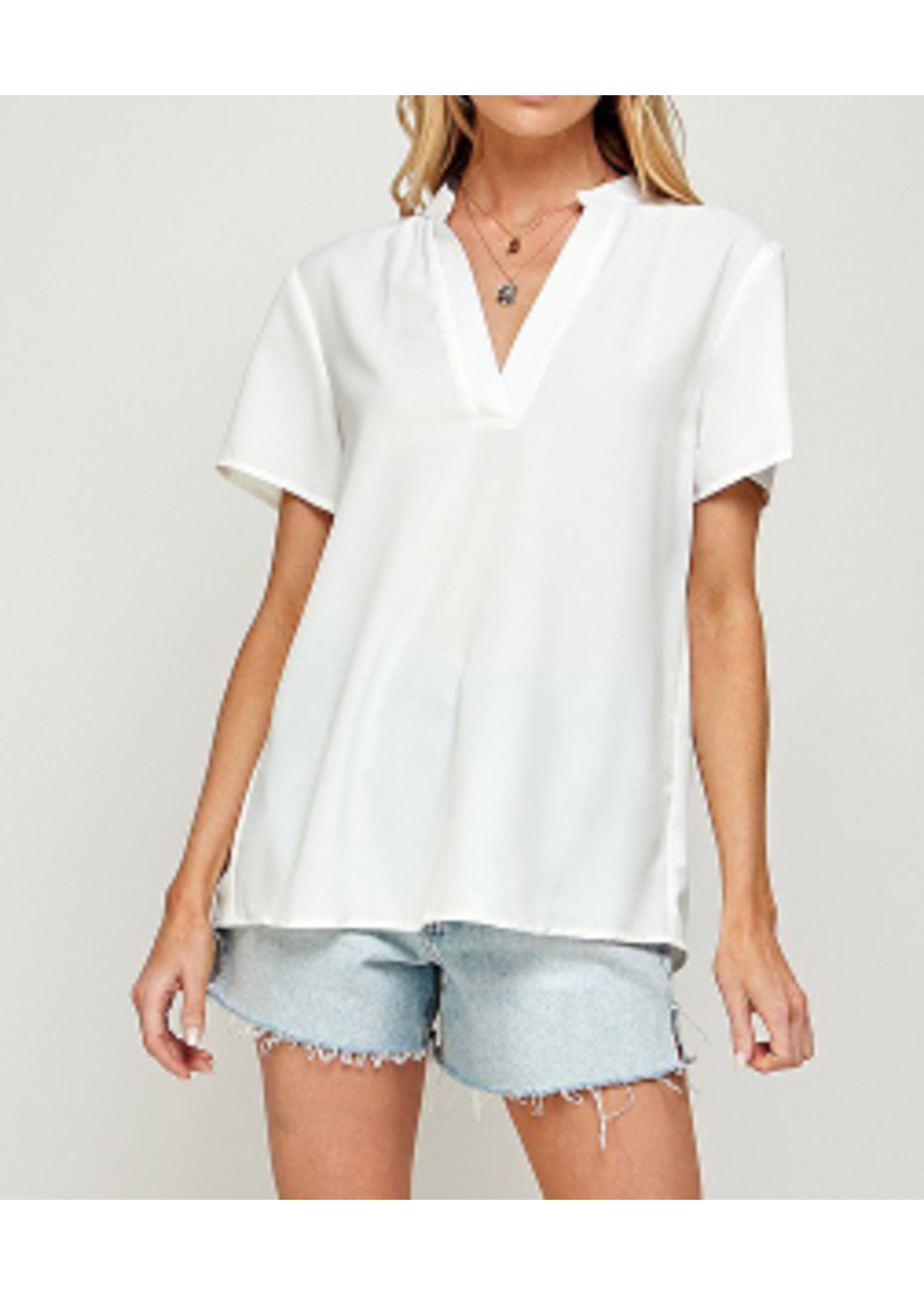 SNS24457 - V Neck Mandarin Collar Casual Top