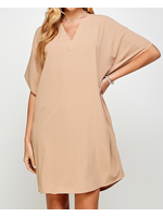 SNS24908 - SOLID CASUAL BAT WINGED SHIFT DRESS