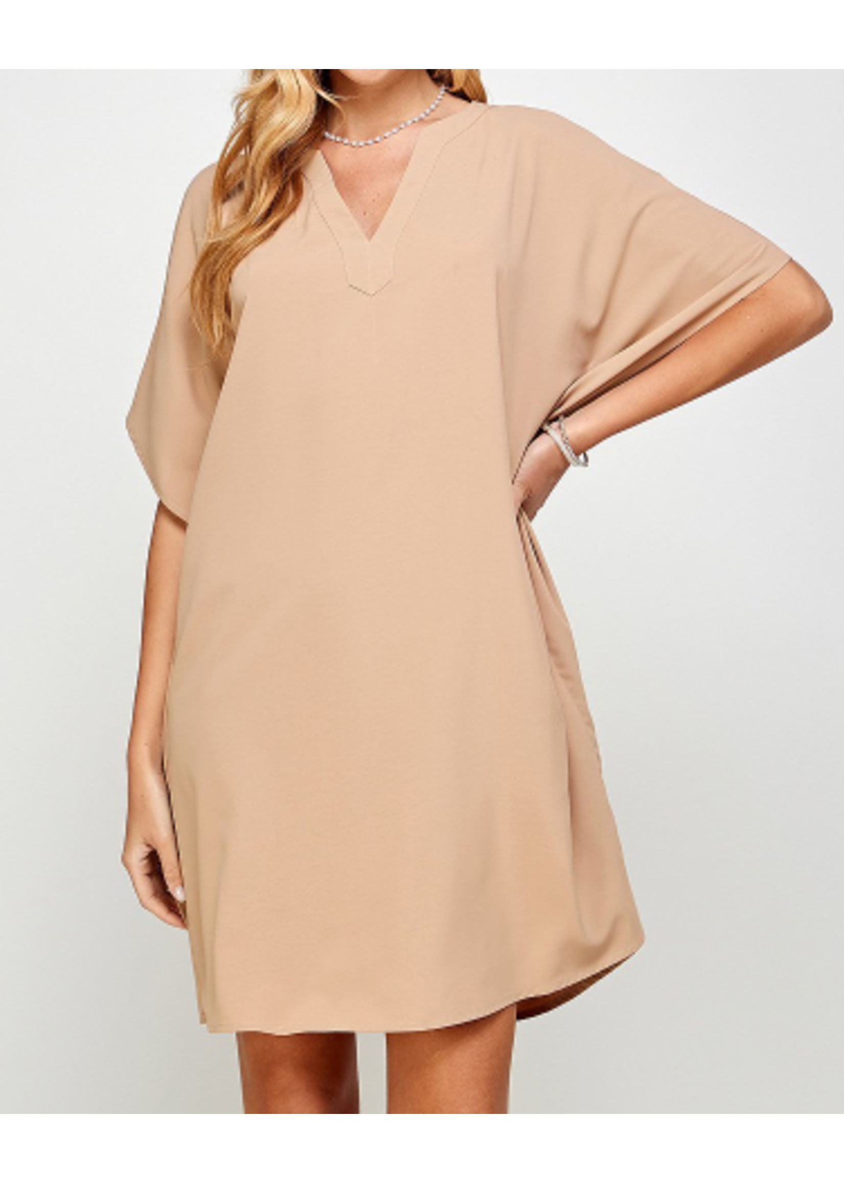 SNS24908 - SOLID CASUAL BAT WINGED SHIFT DRESS