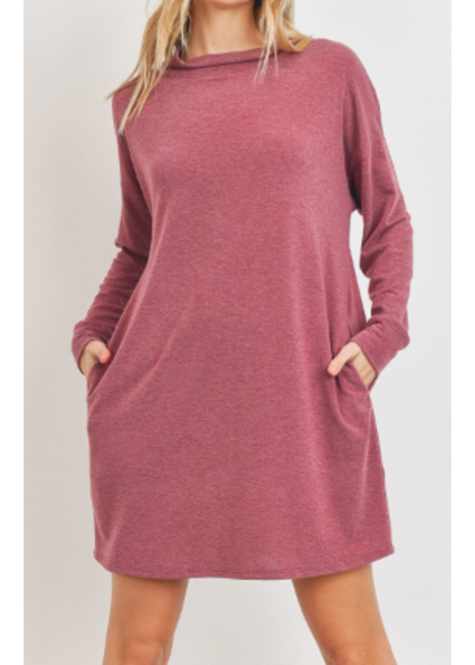 CHD7270 - Drape Mock Neck French Terry Pocket Shift Dress